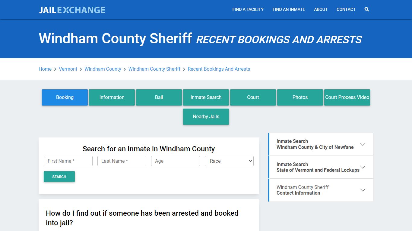 Windham County Sheriff VT Recent Arrests and Bookings - Jail Exchange