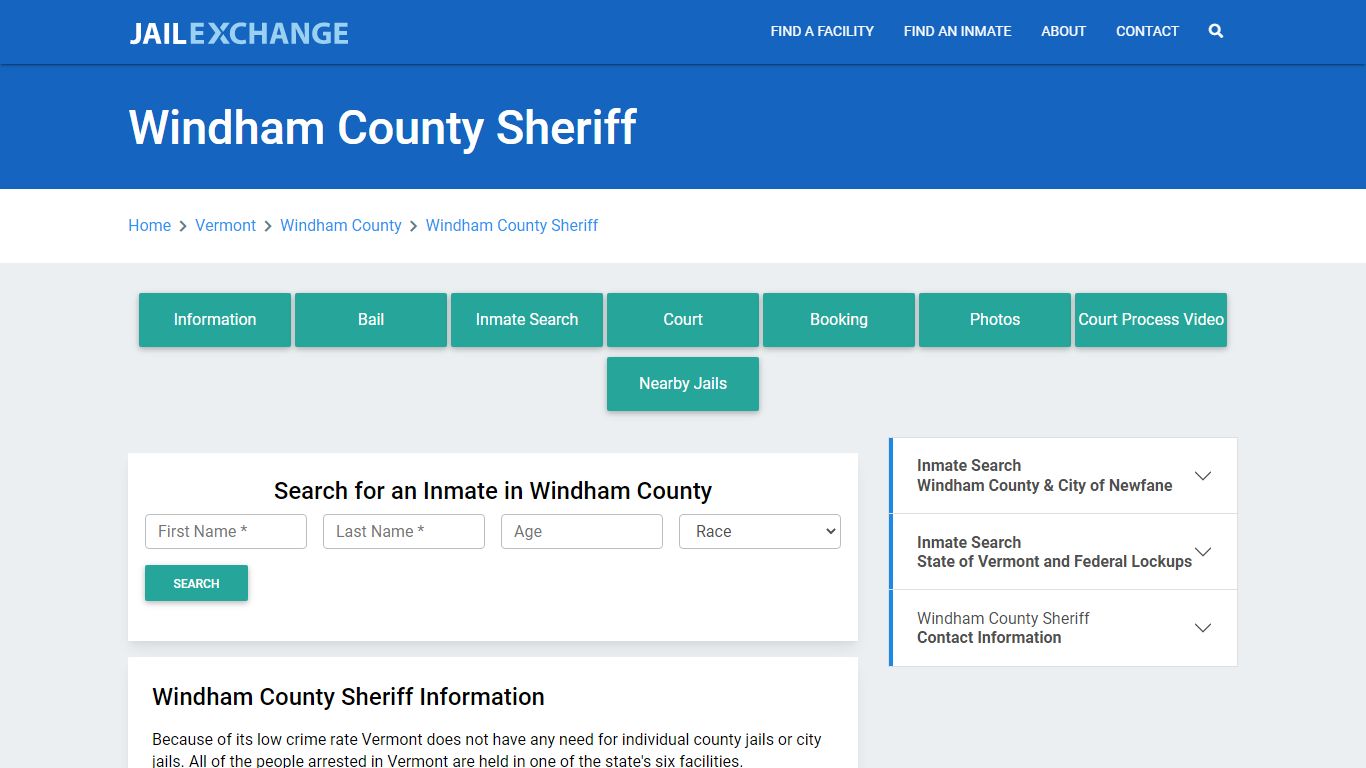 Windham County Sheriff, VT Inmate Search, Information - Jail Exchange